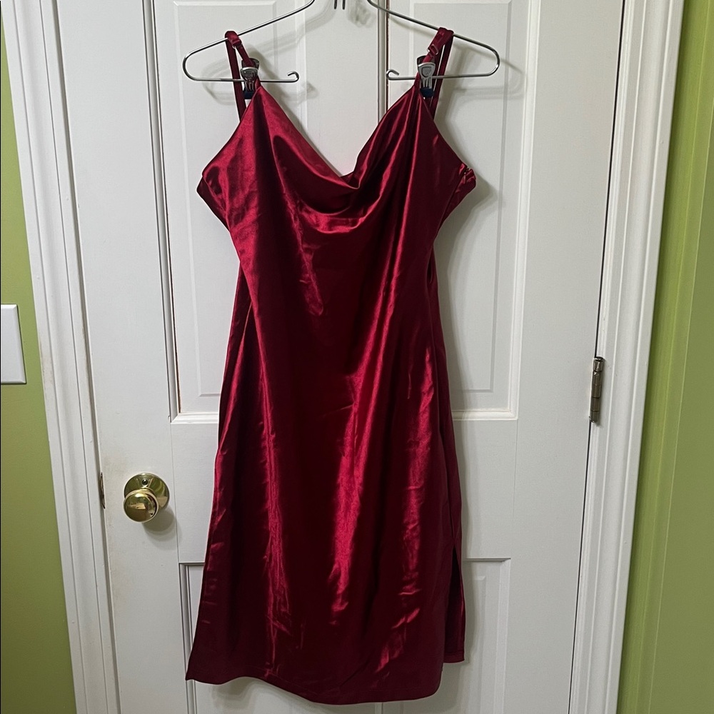 Elegant Red Satin Dress Dance Competition High Front Adjustable Straps